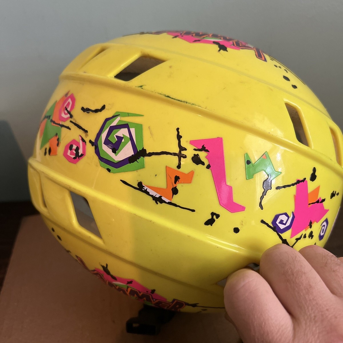 bike helmet 90s decorations Vintage BSI Bell Jammer Yellow Skateboard BMX Helmet Retro 90s Neon  Splatter