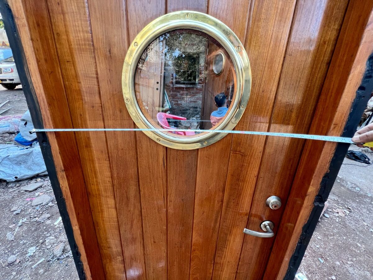 Custom Nautical Porthole Door: Master Handcrafted Solid Wood Entrance