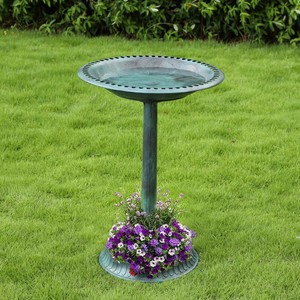 Vivohome 28 Polyresin Outdoor Garden Bird Bath Feeder With Flower