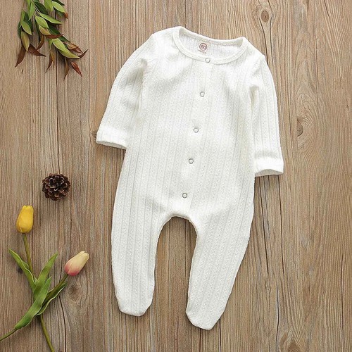 Newborn Baby Girl Clothes Solid Color Checkered Long Sleeve Jumpsuit Outfit - Picture 8 of 8
