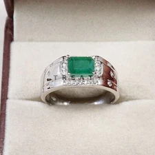 Emerald Octagon Cut With 925 Sterling Silver Ring For Men's #B745 *