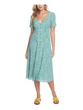 1. STATE Womens Tie Short Sleeve V Neck Button Down Lined Midi Shift Dress