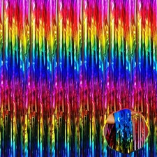 6 Pack Rainbow Foil Fringe Curtain Backdrop 3.28x8.2 Ft Metallic Tinsel