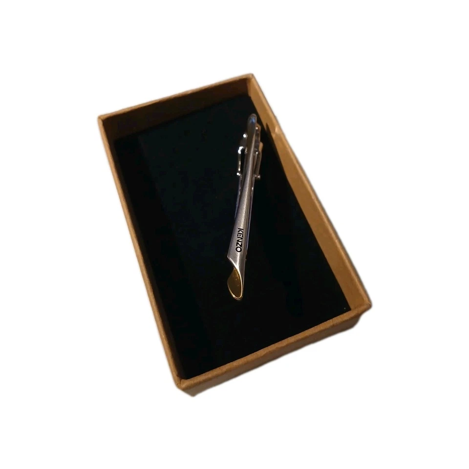 VINTAGE KENZO SILVER PLATED MENS TIE PIN GOLD TONE ACCENTS GIFT 🎁 READY BOXED - Image 2 of 4