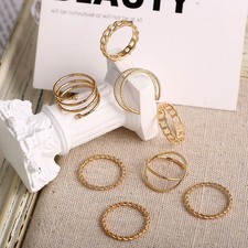  Set 8 Pezzi Anelli Caviglia Creativi Vintage Golden Crossed Rings Impilabili
