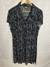 Damart Black Patterned Midi Dress Women’s Plus Size 22 Short Sleeve Button Up