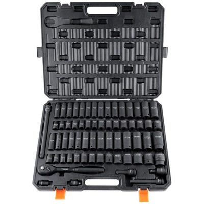 65pc 1/2'' Drive Impact Socket Set | SAE Metric Cr-V Steel