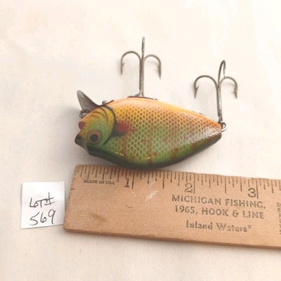 Appât de pêche en bois vintage Heddon Punkinseed 740 SOLEIL années 1940