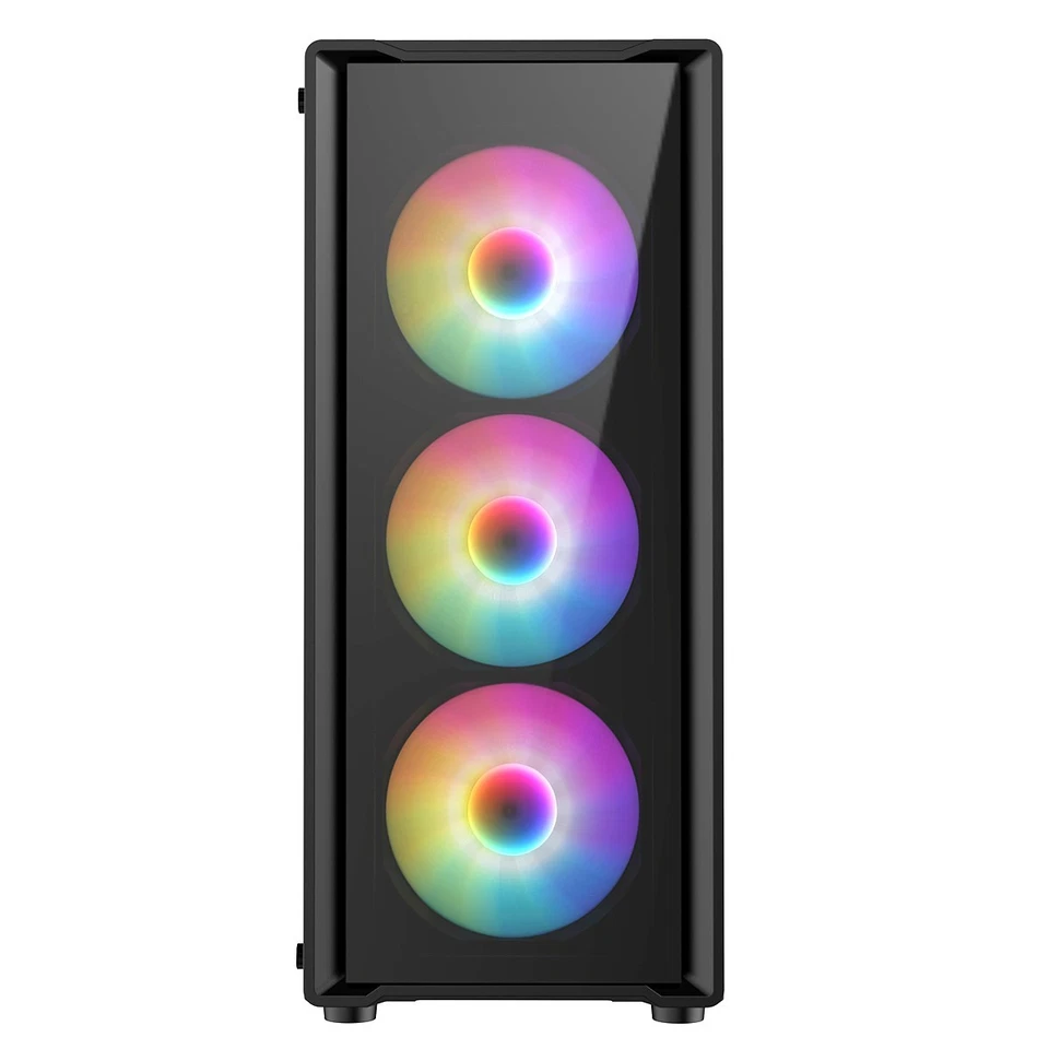 Gaming PC Computer Case 6x ARGB LED Fans Mid Tower ATX Tempered Glass Panels UK - Image 2 of 4