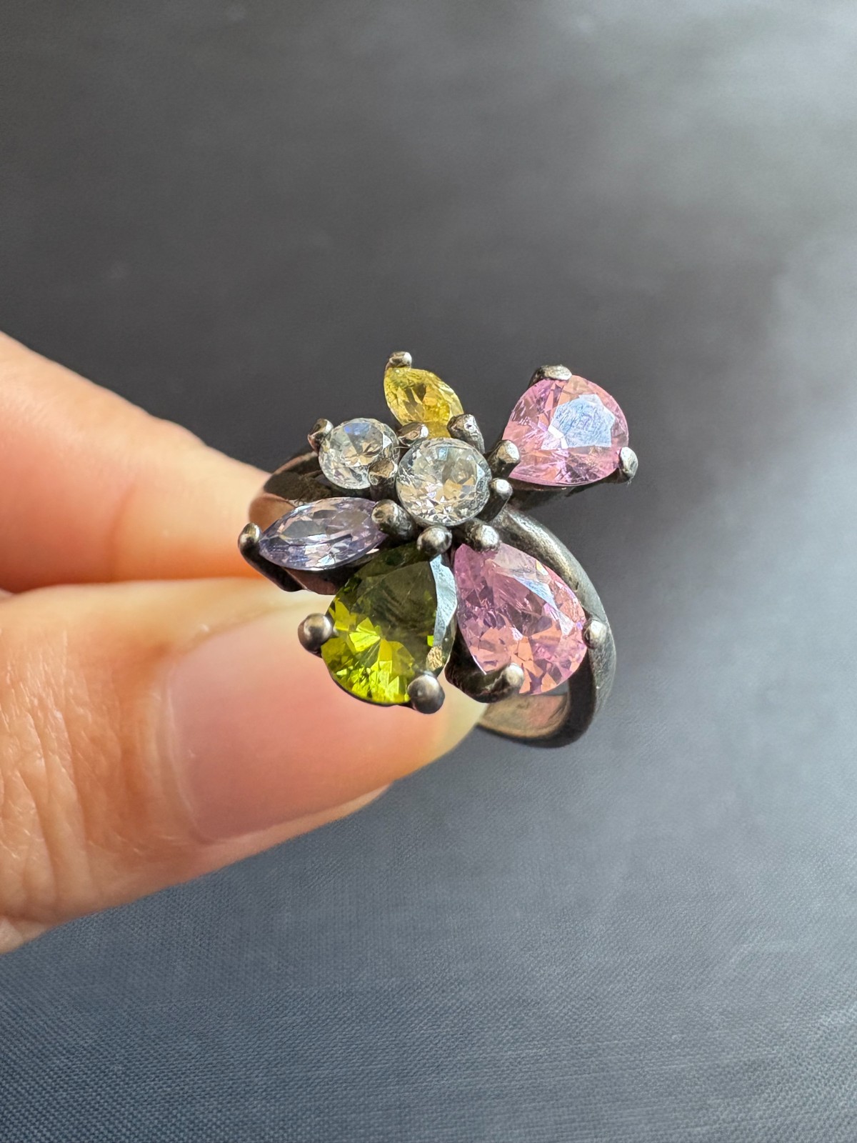 925 Sterling Silver Ring Multi Gemstone Floral Co… - image 6