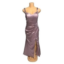 Satin Ruched Sweetheart Neckline Maxi Dress High Slit Formal Evening Gown Size 8