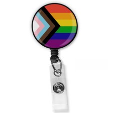 Progress Pride Flag LGBTQ Retractable Badge Clip - LGBT Badge Gay Lesbian Bis...