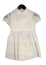 Vintage L  Enfant Sheer Girls Embroidered Ivory Dress With Petticoat And Necklace