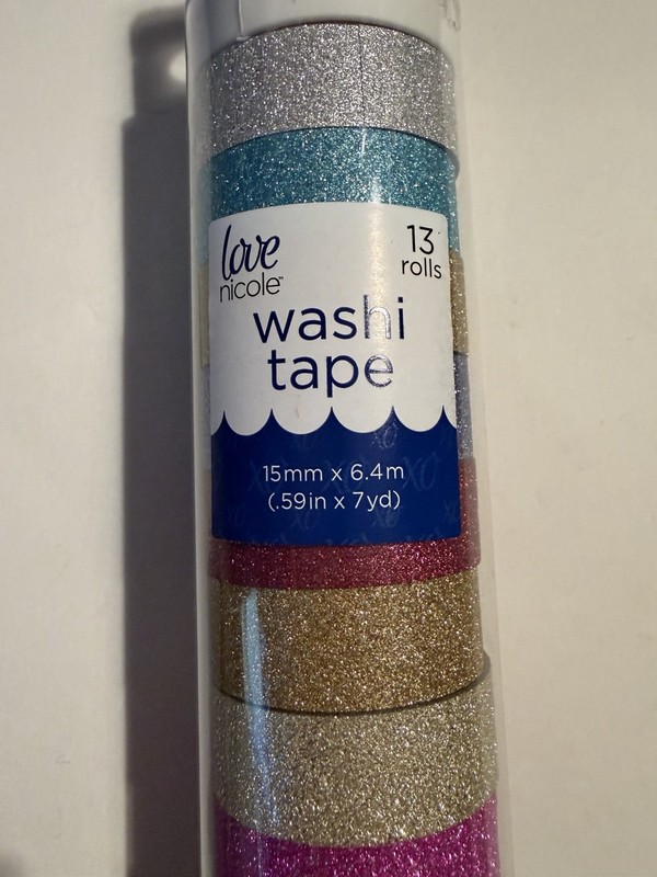 Love Nicole Glitter Washi Tape 13 Rolls Silver Gold Red Blue Pink Green 15mm