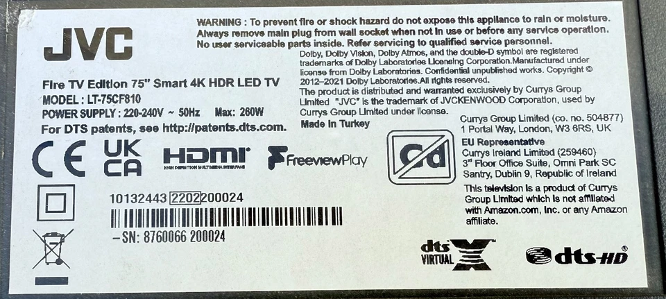 MAIN AV BOARD FOR JVC LT-75CF810 75" TV 17MB180E 23734409,  Mother Board - Image 4 of 4