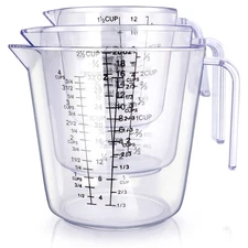 Liquid Measuring Cups 3 Pc Set, BPA Free, Multiple Scales, Clear