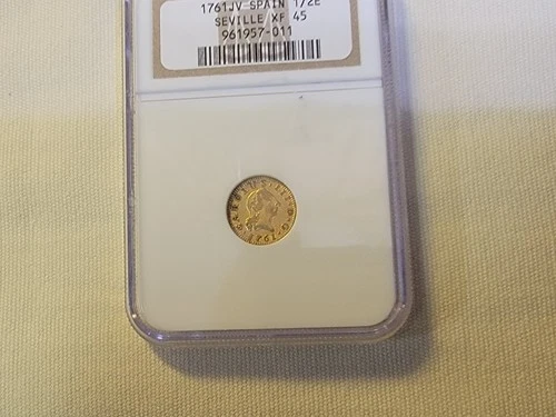 1761JV Gold 1/2 Escudo Coin Seville Spain. Ngc XF 45 Beautiful 264 Year Old Coin