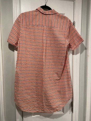 L.L. Bean Size M Red Orange Blue Short Sleeve Seersucker Button Down Mini Dress - Picture 9 of 10
