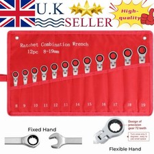 8/12pcs Ratchet Spanner Set Combination Fixed/Flexible Head Wrench Metric 8-19mm