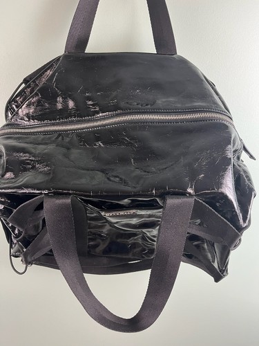 Maria Sharapova For Cole Haan Black Glossy Leather Gym Duffle Overnight Yoga Bag - Picture 4 of 12
