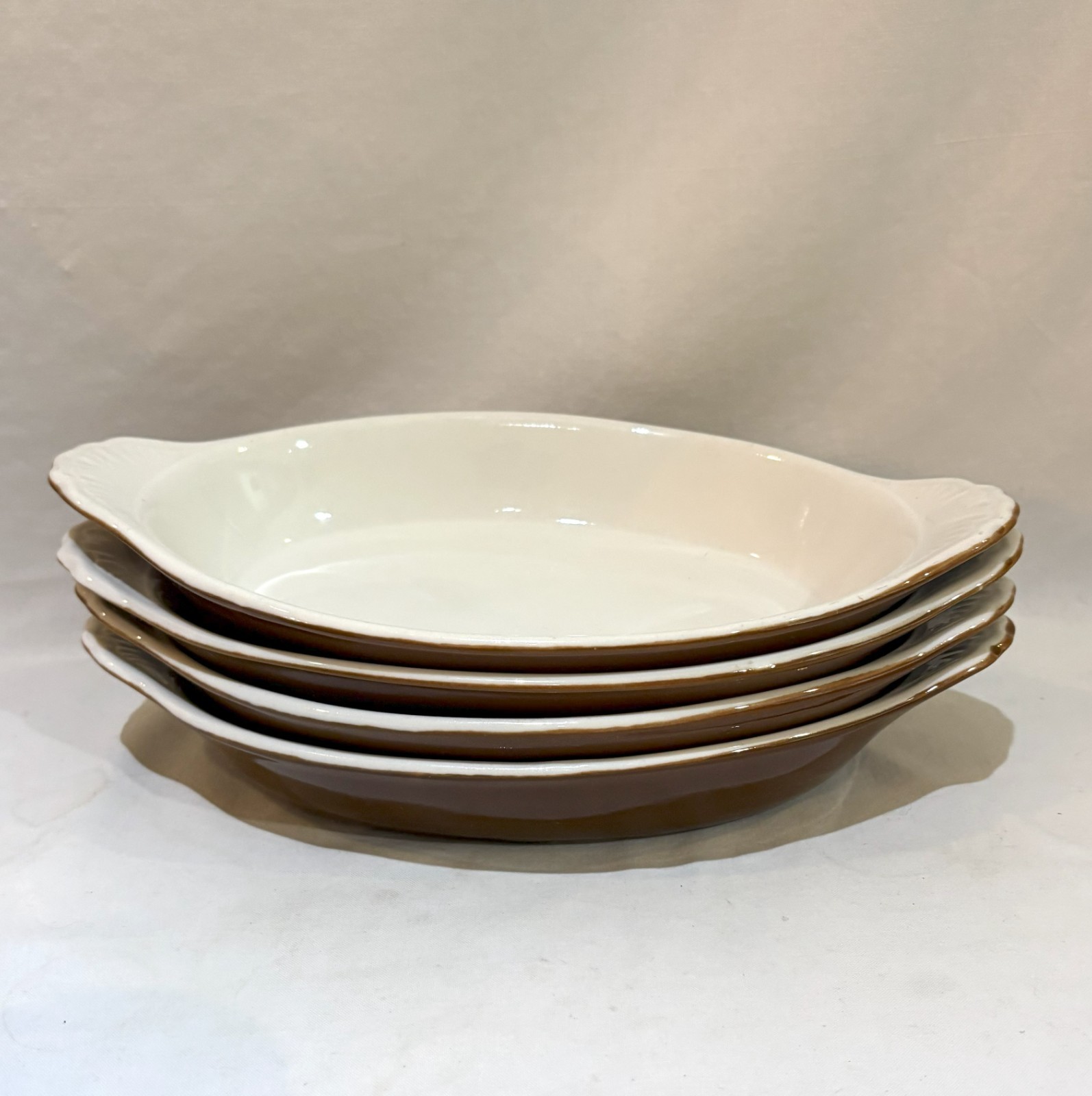 Set 4 VTG HALL #529 Brown Stoneware Au Gratin Dishes