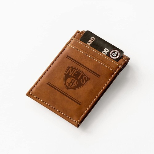 Brooklyn Nets Premium Brown Leather Wallet, Front Pocket Magnetic Money Clip,... - Picture 2 of 6