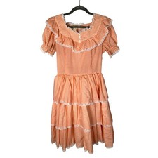 Vintage 1950's Jeri Bee 4 Gingham Square Dancing Dress Western Prairie Orange
