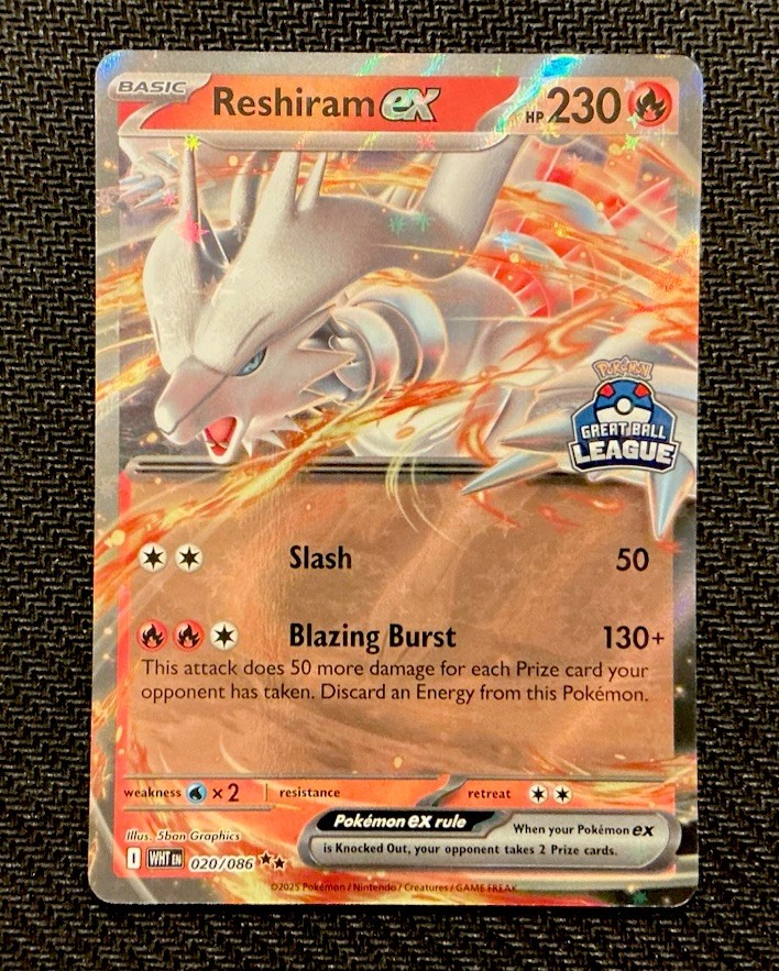 Pokémon Reshiram Ex 020/086 Great Ball League PRIZE WINNER SEA Stamp Promo
