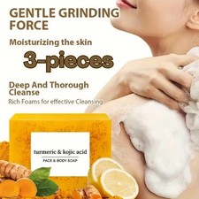3-Pack Turmeric Glow Soap Bar - Lemon  Kojic Acid, Removing Dark Spots,for acne