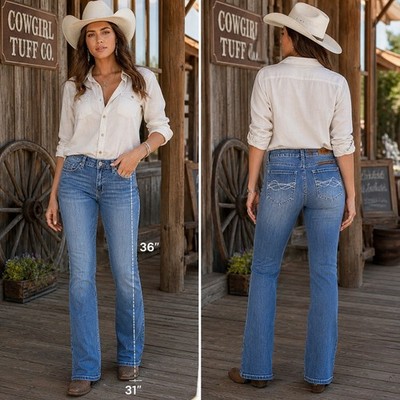 Cowgirl Tuff Co Breathe Medium Light Wash Jeans Barbed Wire Western W36 L31 0059