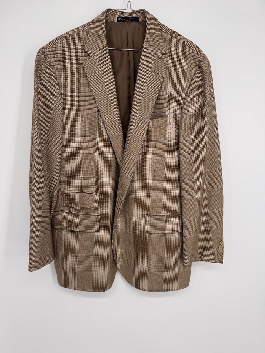 Vintage Polo Ralph Lauren Silk Cashmere Italy Blazer 44R Tan Glen