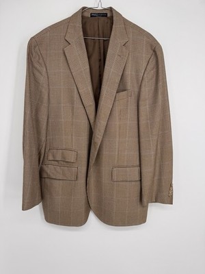 Vintage Polo Ralph Lauren Silk Cashmere Italy Blazer 44R Tan Glen