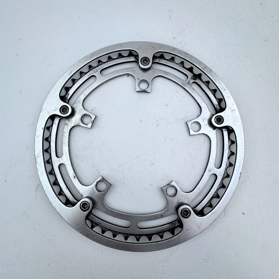 Plato de bicicleta vintage 52T 5 pernos aleación plata protección integrada bicicleta A78 Foto 4 de 4