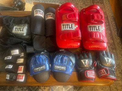 TITLE Boxing MMA Muay Thai Lot Gloves Pads Wraps Bag