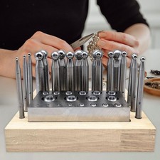 19Pcs Dapping Doming Punch Block Set Wooden Base Dapping Block Punch Puncher