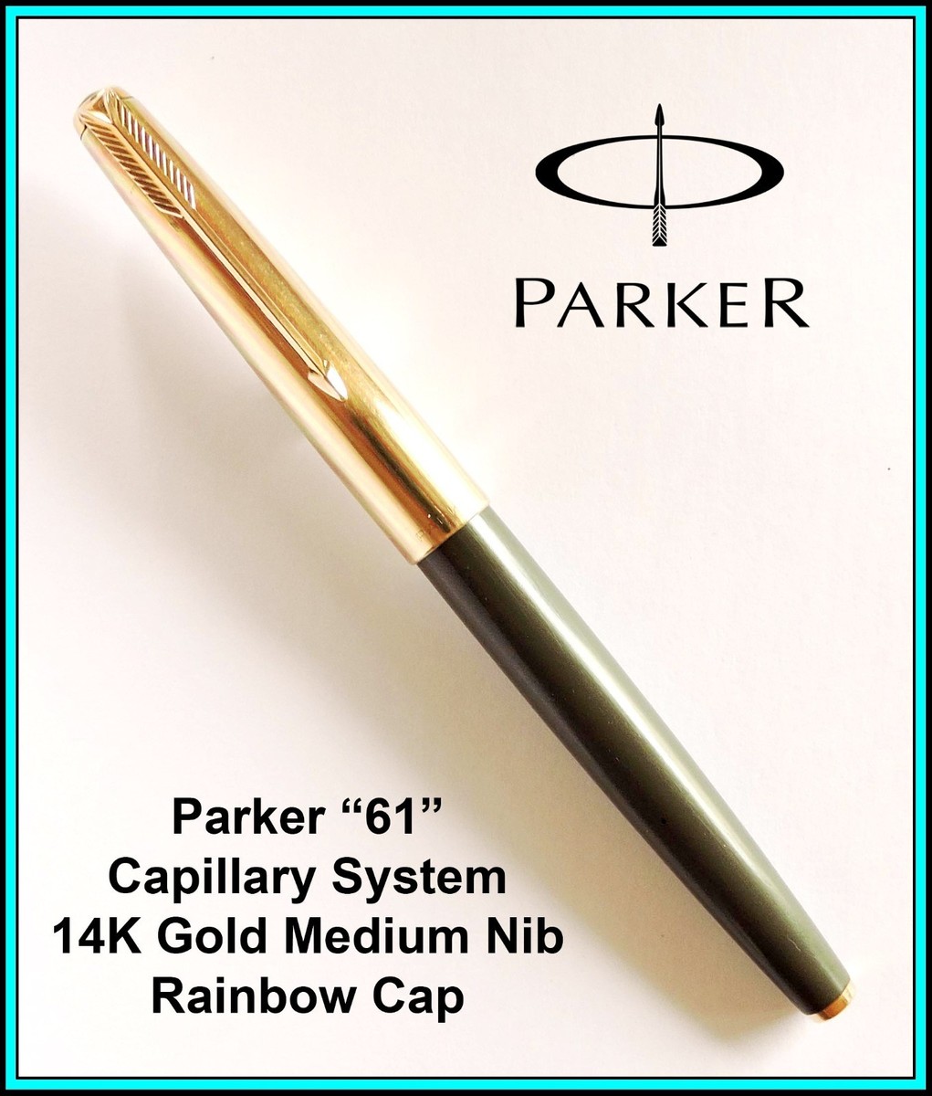 PARKER 61 Fountain Pen GREY 14k GF RAINBOW CAP 14K MEDIUM NIB