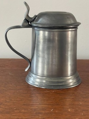 Classic Vintage Pewter Lidded Tankard with Tudor Rose Touchmark