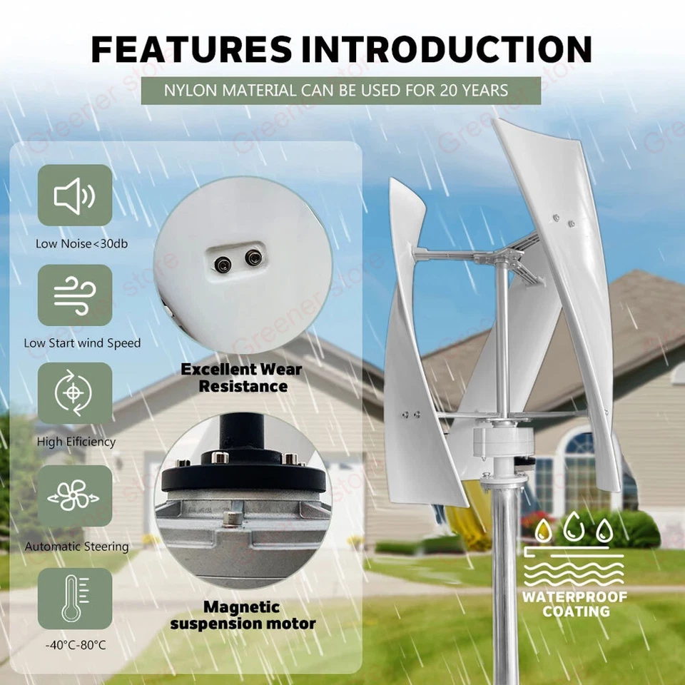 3000W 12V 24V 48V Vertical Axis Wind Turbine Generator Mppt Charge Controller - Image 4 of 4