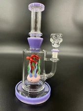 9" Purple & red Recycler Glass Bong 14mm Bowl Water Pipes Hookah