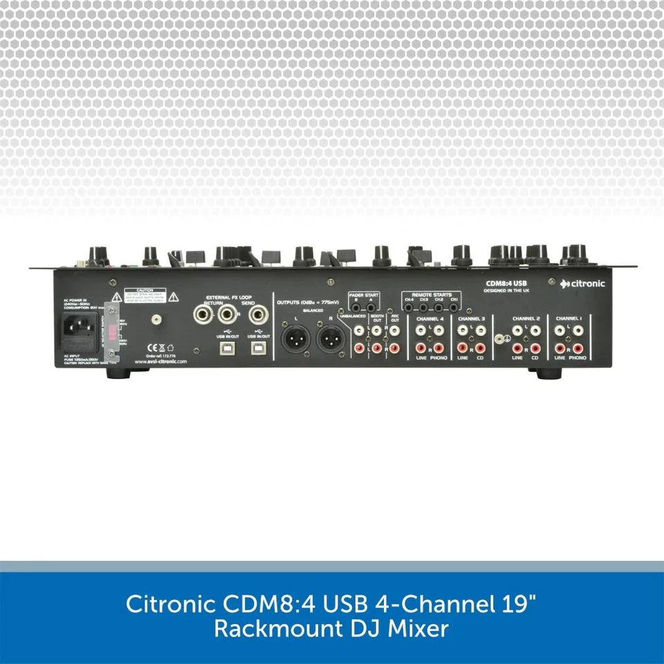 Citronic CDM8:4 USB 4-Channel DJ Mixer 19" Rackmount 14 Input Karaoke Mic Echo - Image 3 of 4