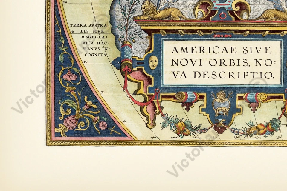 America North & South United States early old map Ortellus 1595 art print poster - Image 4 of 4