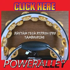 RhythmTech RTPRO1 Pro Series Tambourine with Brass Jingles Black-and-white