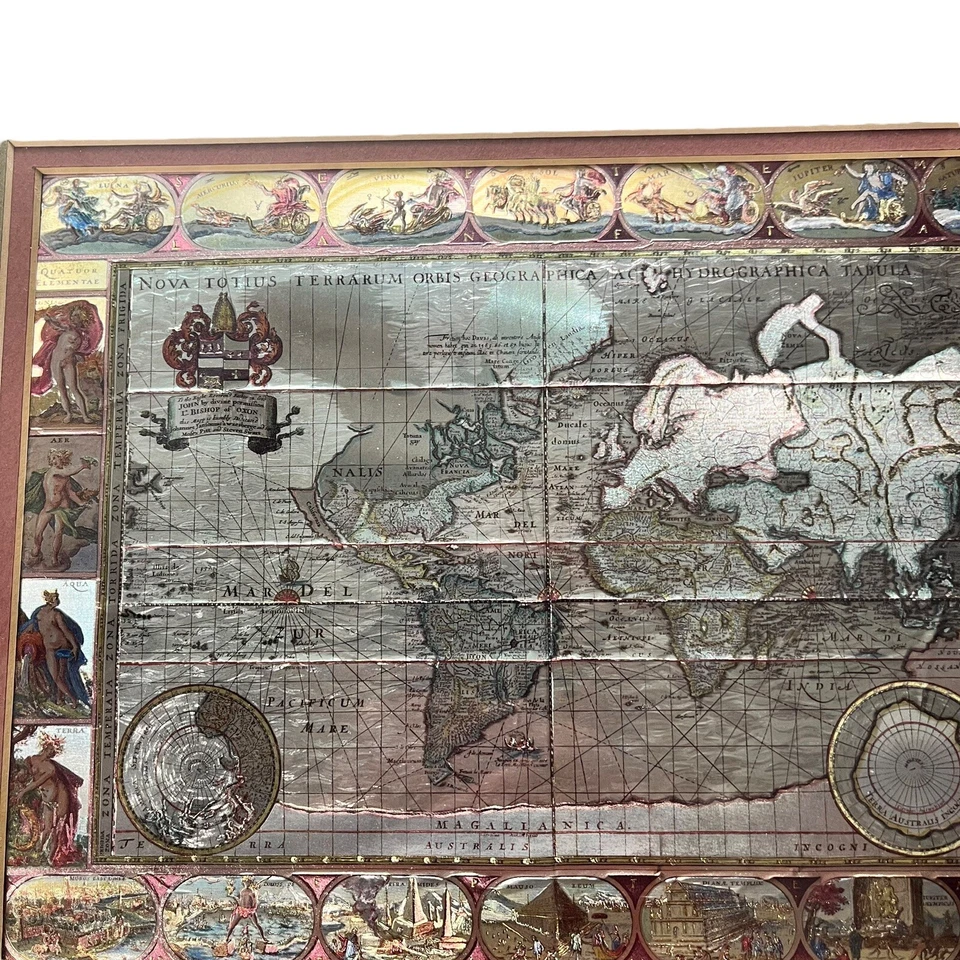 Blaeus Nova Toitus Geographia Silver Foil World Map & Oceans Framed Matted 17x15 - Image 4 of 4