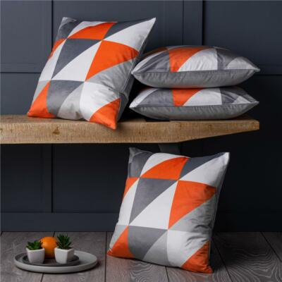 Set aus 4 Kissenbezügen orange & grau geometrisch 18 Zoll schöner superweicher Stoff!