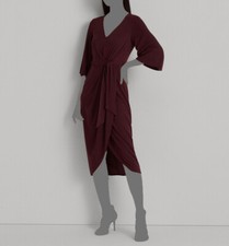 Lauren Ralph Lauren Women Red V-Neck 3/4 Sleeve Self-Tie Dress Size 0