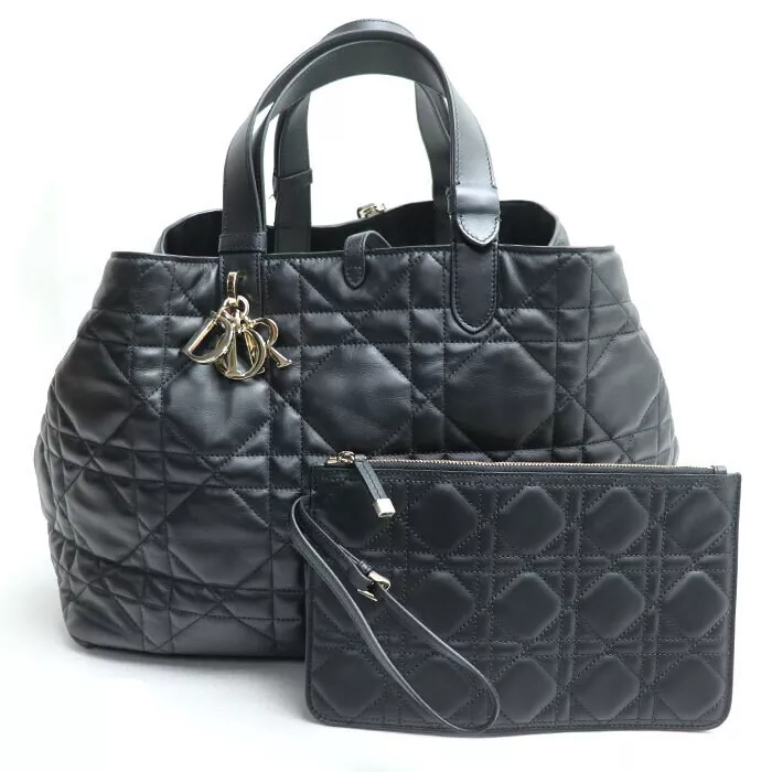 Grand sac fourre tout CHRISTIAN DIOR Macrocannage Toujours en veau noir