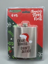 Dear Santa, Don't Judge Stainless Steel 8oz Flask ICUP Fun Christmas Gift NEW