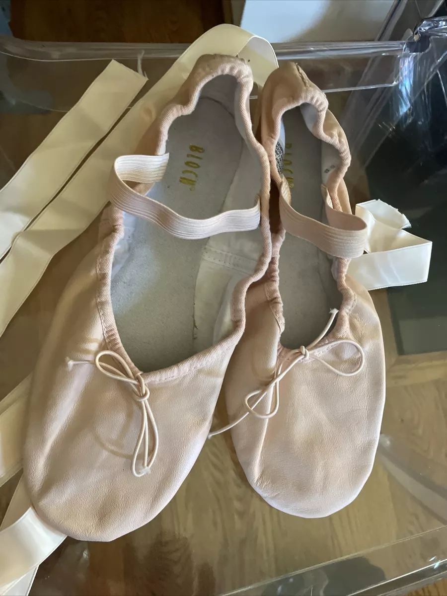 BLOCH ballet leather slippers PARIS size pink nude satin ribbon eBay