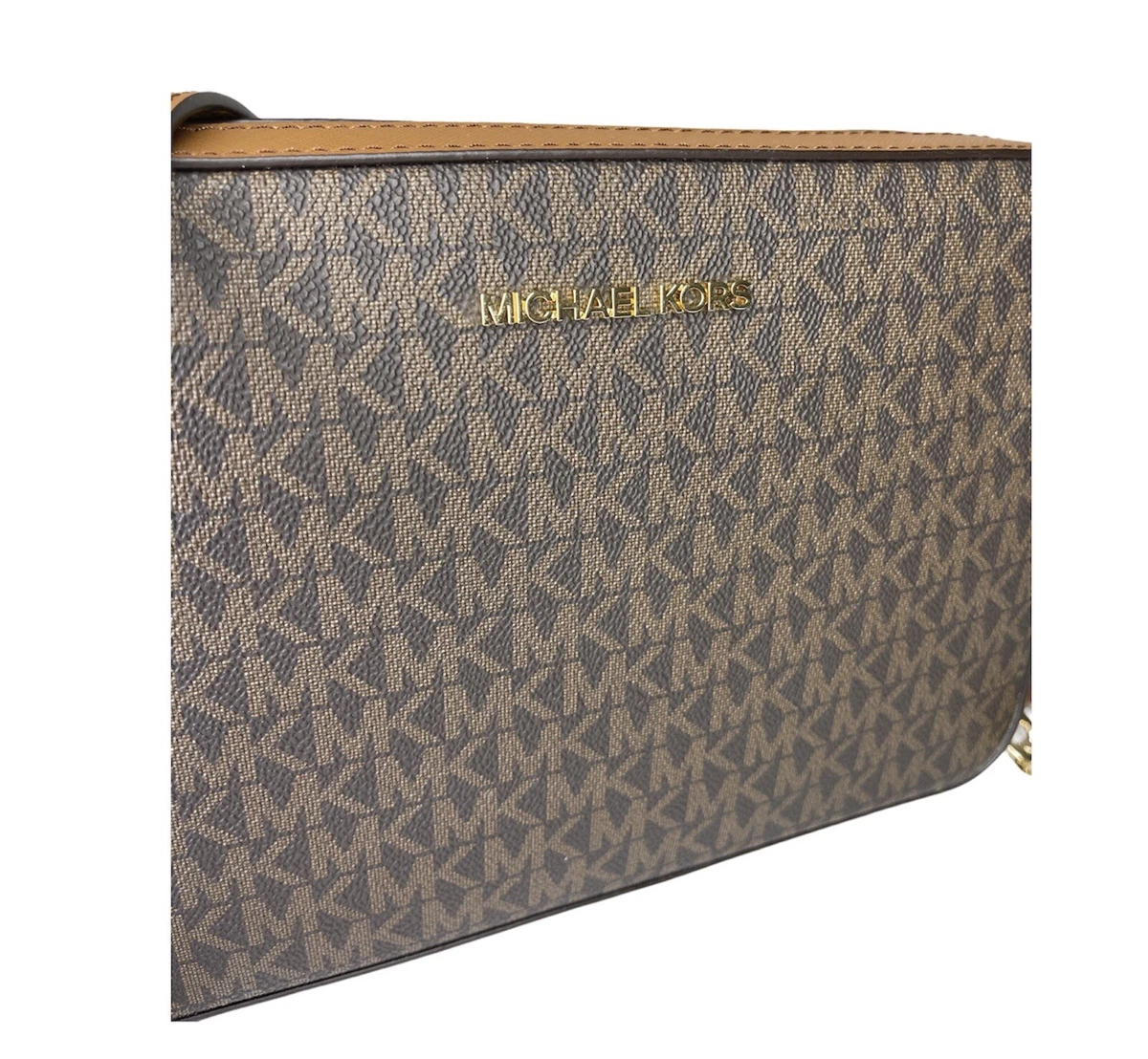 Michael Kors Jet Set Crossbody Brown Large Leather MK Signature 