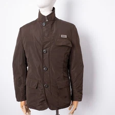 GEOSPIRIT Men's Brown Nylon Blazer Collared Button-Down Zip V-Neck Jacket Size M